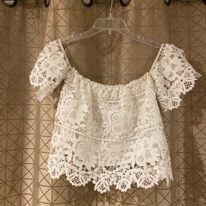 Etiquette Off the Shoulder White Lace Top